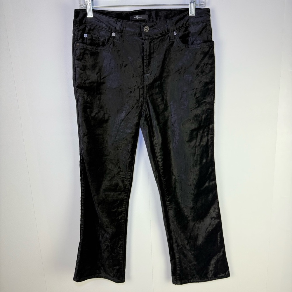 7 For All Mankind Black Velvet velour Flare Pants Low Rise Size 29‎ Y2K 2000s